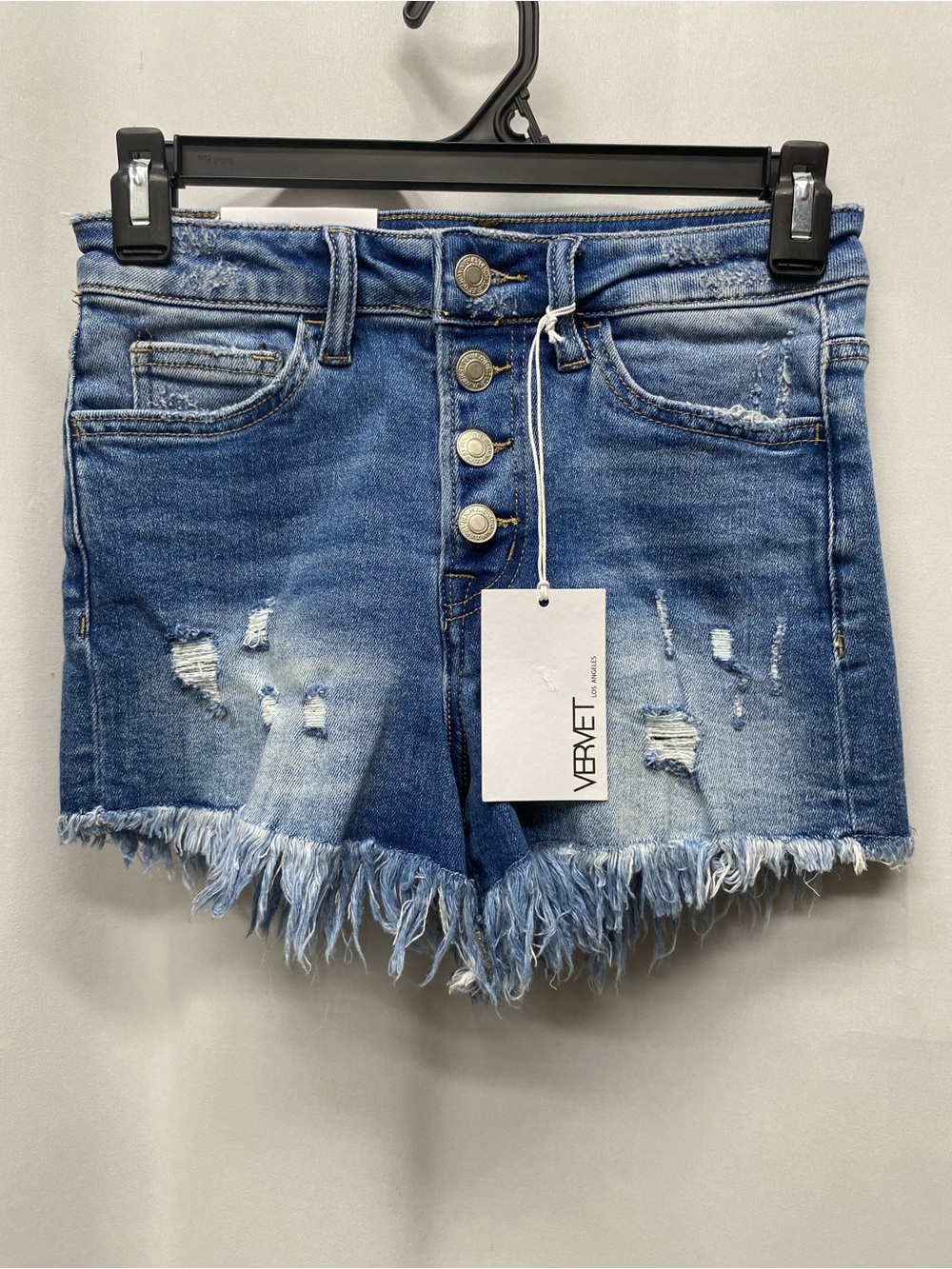 Vervet shorts xs Rebecca High-Rise Denim Frayed Hem Button Fly Dark Wash